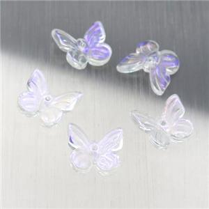 clear crystal glass butterfly beads, AB-color electroplated, approx 10-11mm