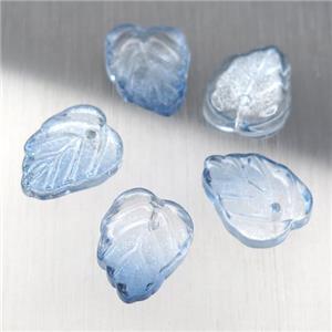 blue crystal glass leaf beads, approx 10-13mm