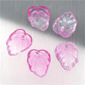 pink crystal glass leaf beads, approx 10-13mm
