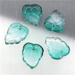 green crystal glass leaf beads, approx 10-13mm