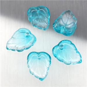 teal crystal glass leaf beads, approx 10-13mm