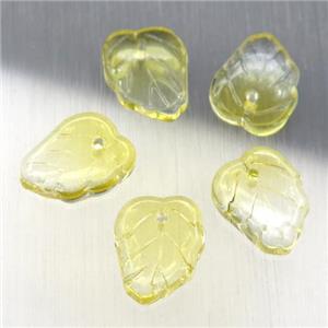 yellow crystal glass leaf beads, approx 10-13mm