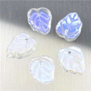 clear crystal glass leaf beads, AB-color electroplated, approx 10-13mm