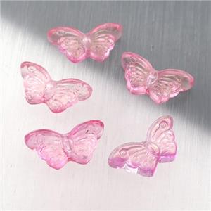 pink crystal glass butterfly beads, approx 8-15mm