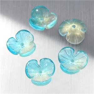 teal crystal glass clover beads, approx 12mm