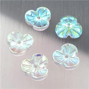 clear crystal glass clover beads, AB-color electroplated, approx 12mm