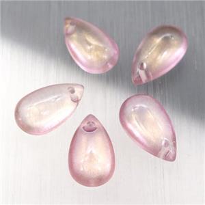 pink crystal glass teardrop beads, approx 8-14mm