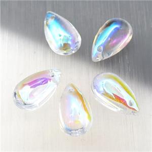clear crystal glass teardrop beads, AB-color electroplated, approx 8-14mm