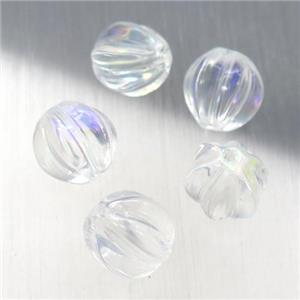 clear crystal glass melon beads, Ab-color electroplated, approx 10mm dia