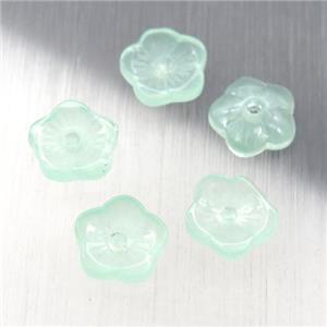 lt.green jadeite glass flower capbeads, approx 8mm