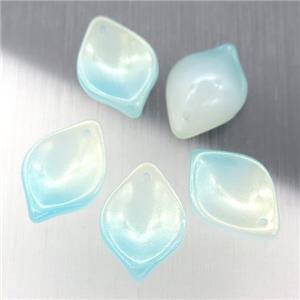 teal jadeite glass leaf beads, approx 13-18mm