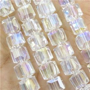 Chinese Crystal Glass Beads, faceted cube, clear AB-color, approx 7.5mm, 98pcs per st
