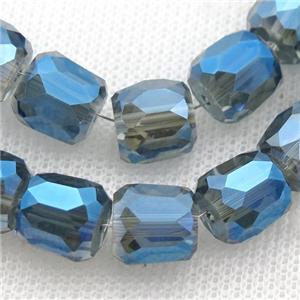 blue Crystal Glass Beads, faceted barrel, approx 10mm, 50pcs per st