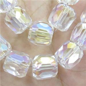 Crystal Glass Beads, faceted barrel, clear AB-color, approx 10mm, 50pcs per st