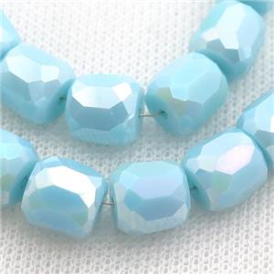 teal Jadeite Glass Beads, faceted barrel, approx 10mm, 50pcs per st
