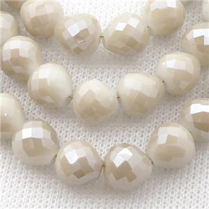 beige Jadeite Glass Beads, faceted teardrop, approx 8mm, 70pcs per st