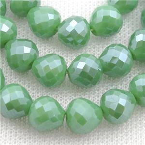 green Jadeite Glass Beads, faceted teardrop, approx 8mm, 70pcs per st