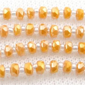 golden Jadeite Glass Beads, faceted rondelle, approx 4mm, 60cm length
