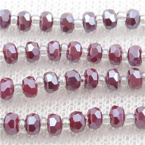 red Jadeite Glass Beads, faceted rondelle, approx 4mm, 60cm length