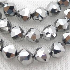 Crystal Glass Beads, freeform, silver plated, approx 9mm, 60pcs per st