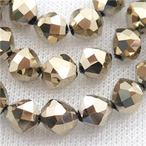 Crystal Glass Beads, freeform, gold plated, approx 9mm, 60pcs per st