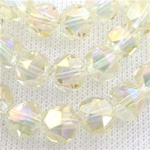 Crystal Glass Beads, faceted round, yellow electroplated, approx 10mm, 60pcs per st