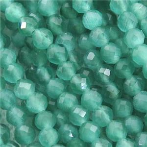 green Cat eye stone Beads, faceted round, approx 3mm