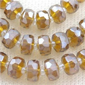 amber Crystal Glass beads, faceted rondelle, approx 7-10mm, 80pcs per st