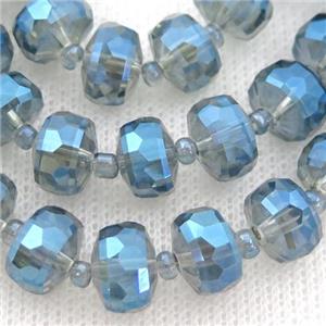 blue Crystal Glass beads, faceted rondelle, approx 7-10mm, 80pcs per st