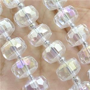Crystal Glass beads, faceted rondelle, clear AB-color, approx 7-10mm, 80pcs per st