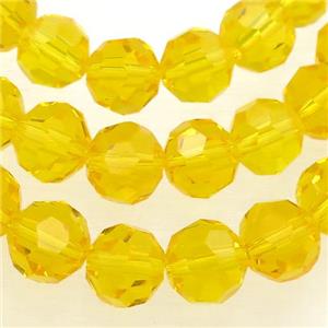 yellow Crystal Glass Beads, faceted round, approx 10mm, 72pcs per st