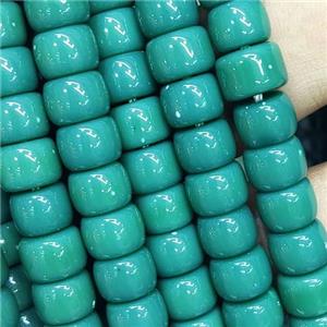 green Jadeite Glass beads, barrel, approx 8mm