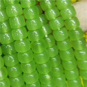 green Jadeite Glass beads, barrel, approx 8mm