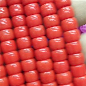 red Jadeite Glass beads, barrel, approx 8mm