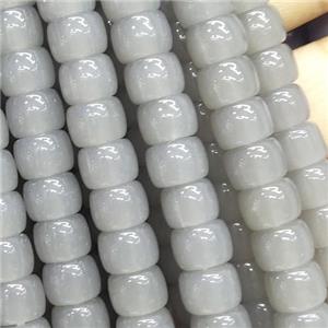 grey Jadeite Glass beads, barrel, approx 8mm