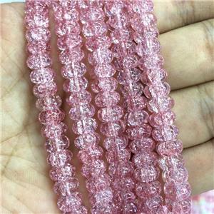 pink Crackle Crystal Glass rondelle beads, approx 5x8mm