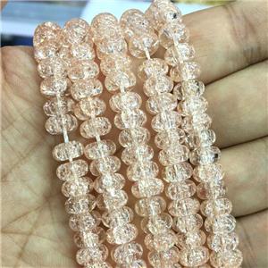 peach Crackle Crystal Glass rondelle beads, approx 5x8mm