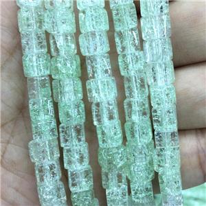 green Crackle Crystal Glass cube beads, approx 6x6mm