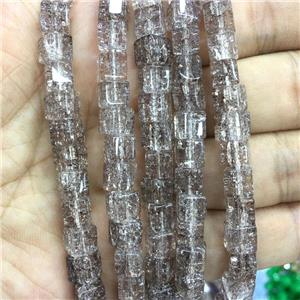smoky Crackle Crystal Glass cube beads, approx 6x6mm