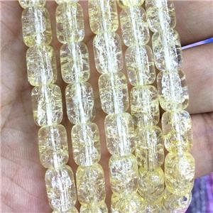 yellow Crackle Crystal Glass barrel beads, approx 8x11mm