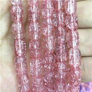pink Crackle Crystal Glass barrel beads, approx 8x11mm