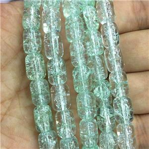 green Crackle Crystal Glass barrel beads, approx 8x11mm