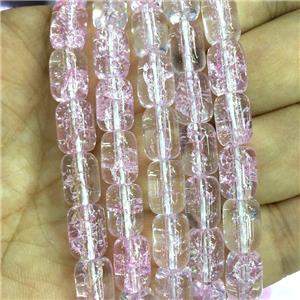 lt.pink Crackle Crystal Glass barrel beads, approx 8x11mm