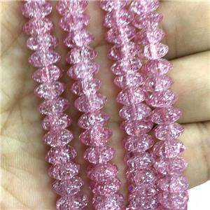 pink Crackle Crystal Glass bicone beads, approx 4x8mm