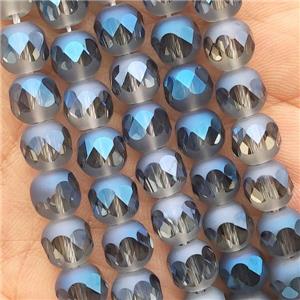 Crystal Glass beads, faceted round, blue electroplated, approx 8mm