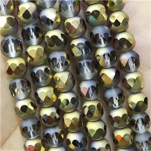 Crystal Glass beads, faceted round, half gold electroplated, approx 8mm