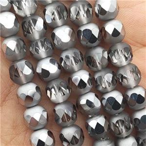 Crystal Glass beads, faceted round, platinum electroplated, approx 8mm