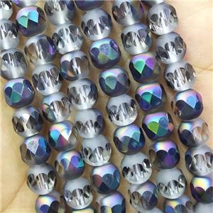 Crystal Glass beads, faceted round, half rainbow electroplated, approx 8mm