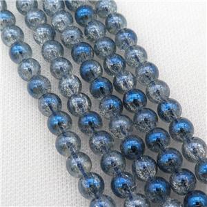 round Crackle Crystal Glass Beads, gray blue plated, approx 12mm dia