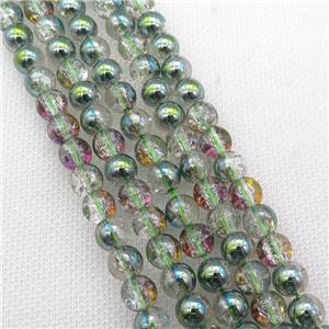 round Crackle Crystal Glass Beads, half green plated, approx 10mm dia